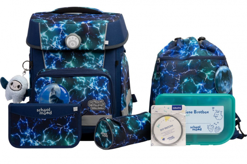schoolmood 'Felix' - Wolf - Champion Maxx Pro Schulranzen-Set 7-tlg. 1.165g 22l blau/grün