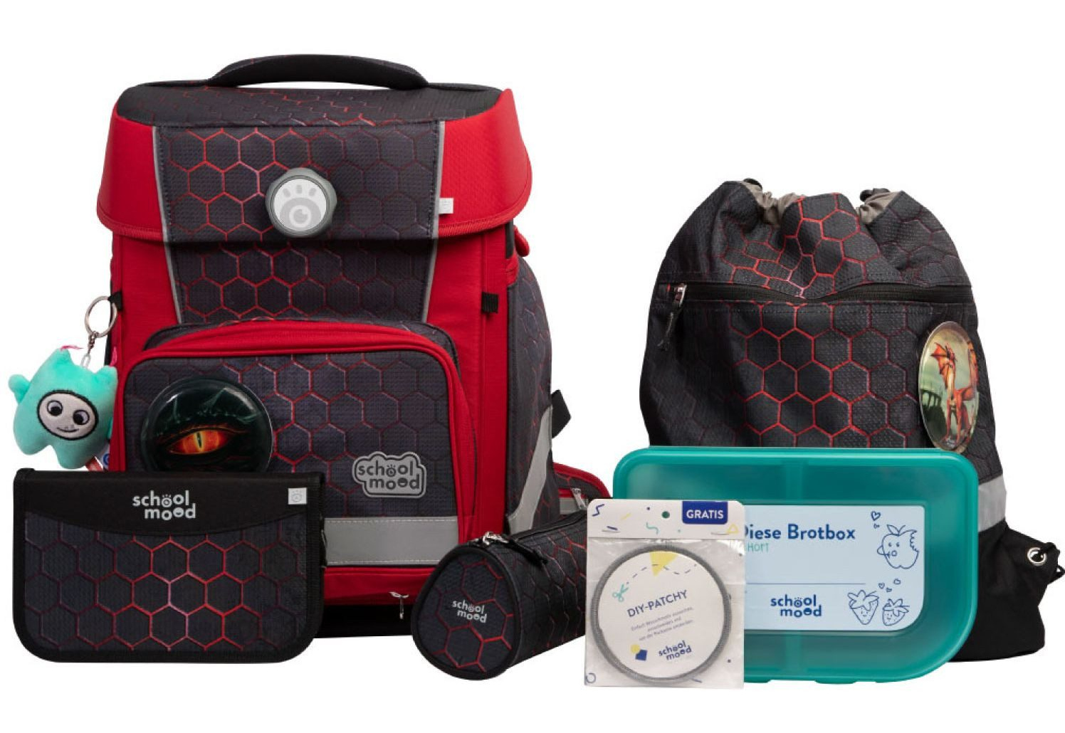 schoolmood 'Mika' - Drache - Champion Maxx Pro Schulranzen-Set 7-tlg. 1.165g 22l anthrazit/rot