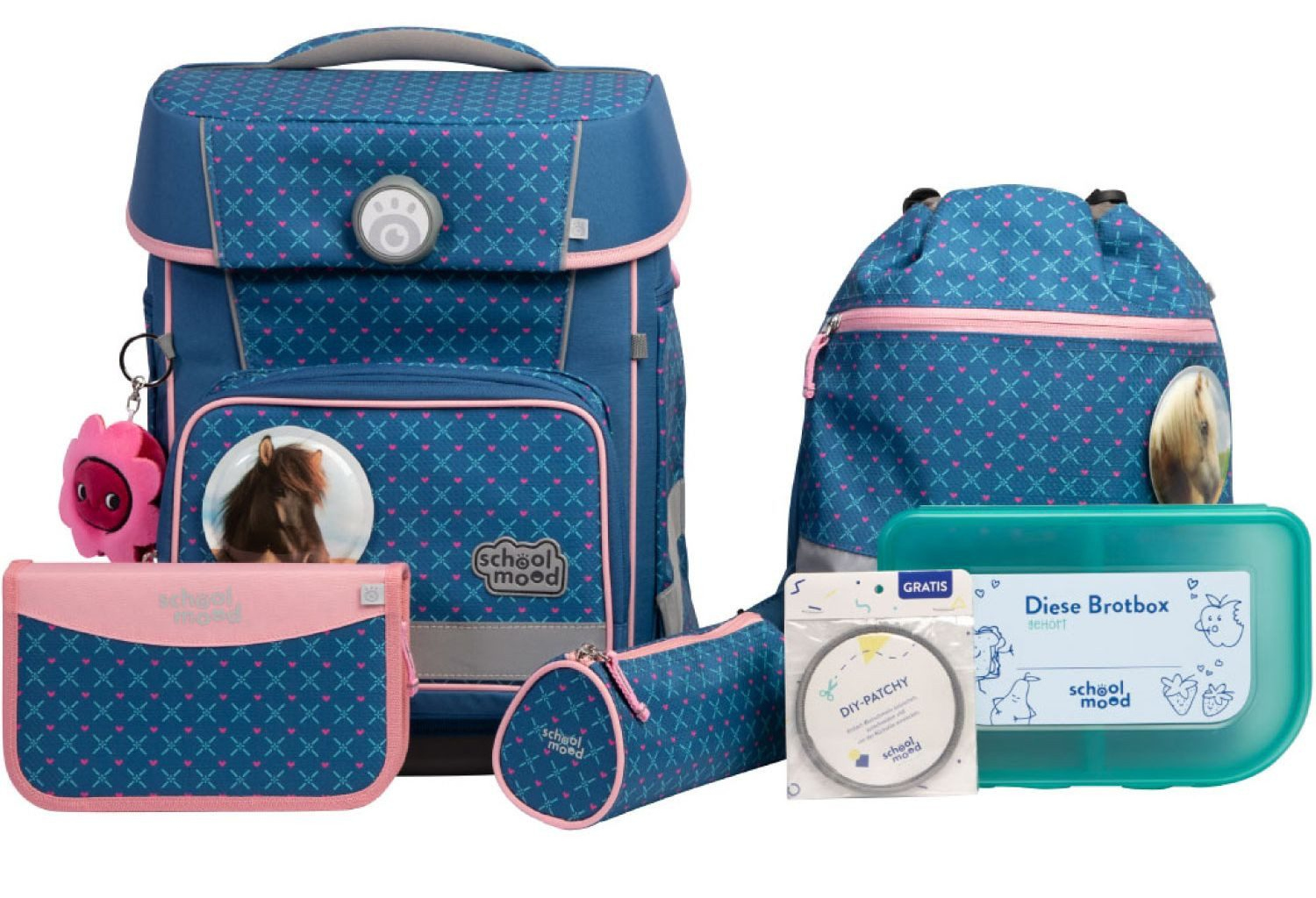schoolmood 'Mila' - Pferd - Champion Maxx Pro Schulranzen-Set 7-tlg. 1.165g 22l blau/rosa