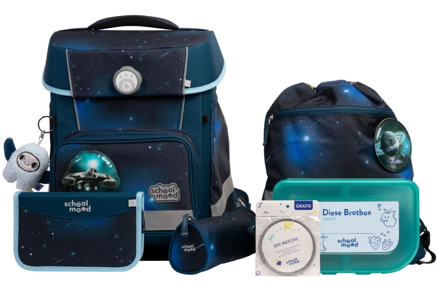 schoolmood 'Moritz' - Weltall - Champion Maxx Pro Schulranzen-Set 7-tlg. 1.165g 22l blau