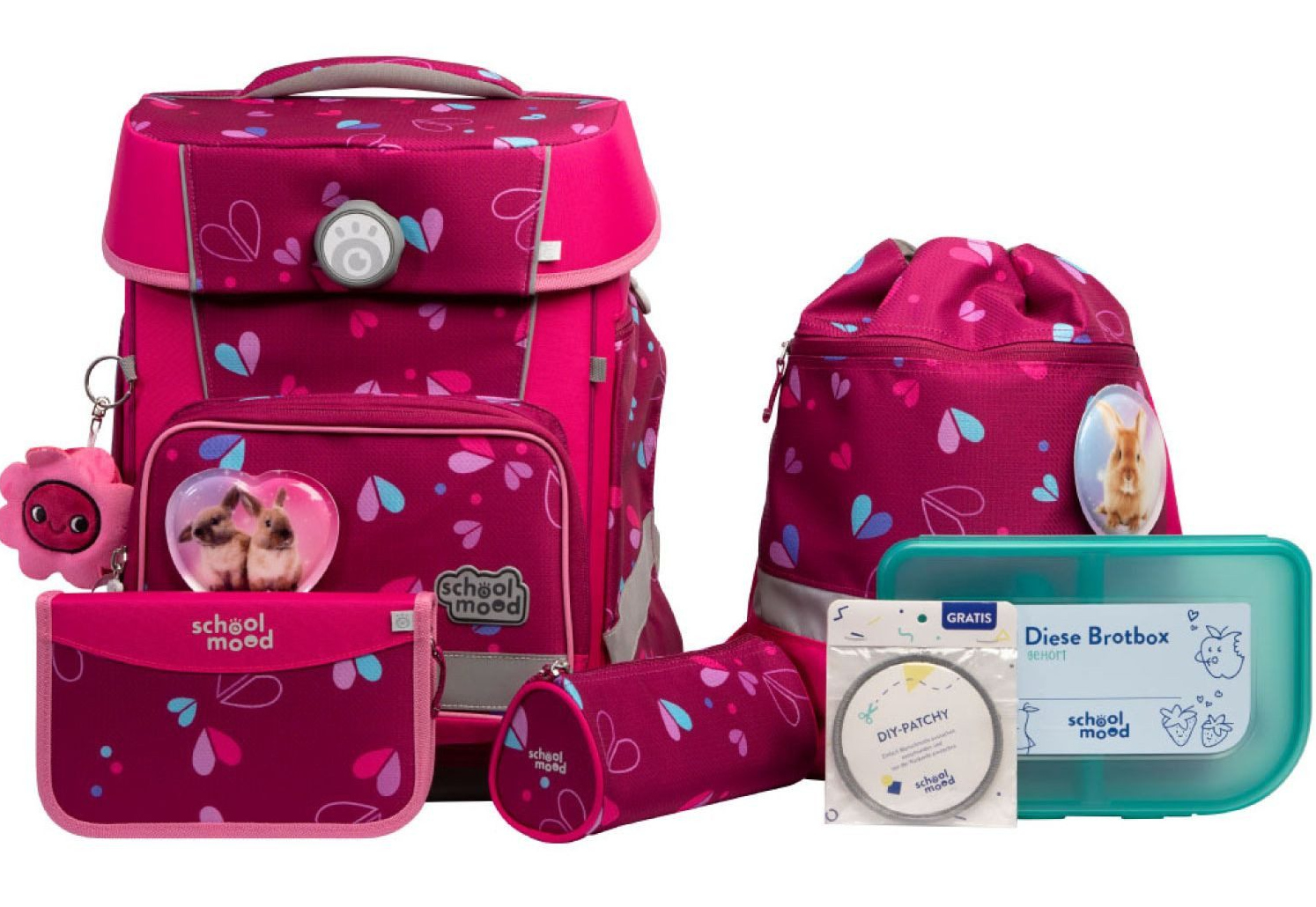 schoolmood 'Klara' - Häschen - Champion Maxx Pro Schulranzen-Set 7-tlg. 1.165g 22l pink