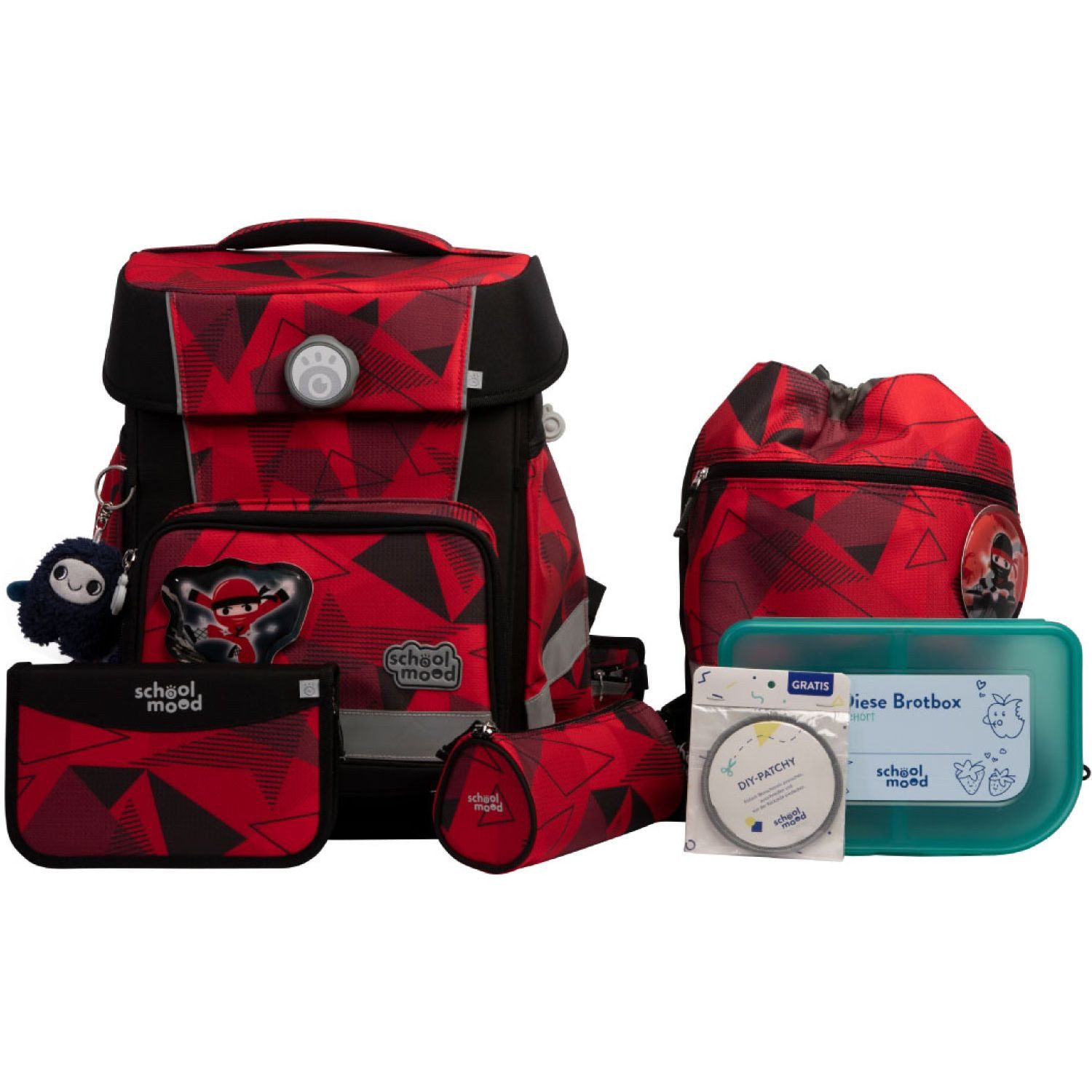 schoolmood 'Kai' - Ninja - Champion Maxx Pro Schulranzen-Set 7-tlg. 1.165g 22l rot/schwarz