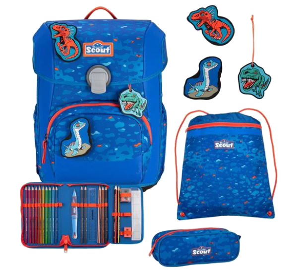 Scout 'Neo Set Exklusiv' Schulranzenset 4tlg. 21,5l 1,2Kg Superflash Blue Dino 