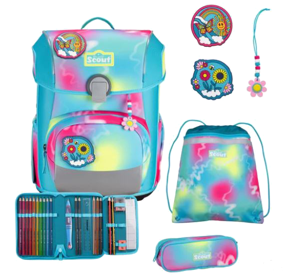 Scout 'Neo Set Exklusiv' Schulranzenset 5tlg. 21,5l 1,2kg Safety Light Happy Rainbow