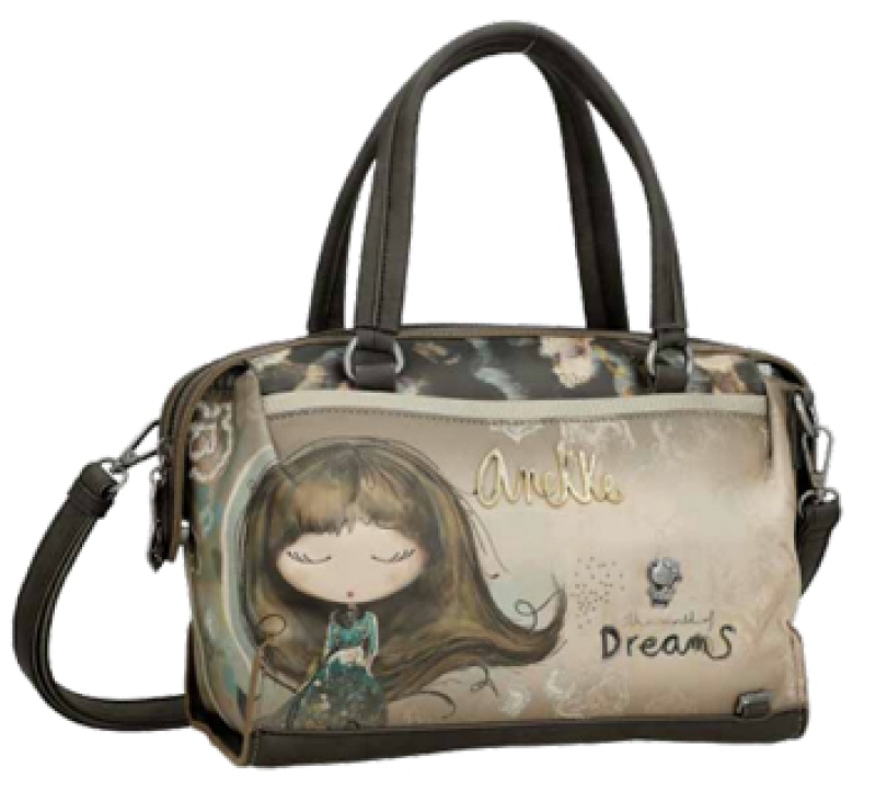 Anekke 'Real' Henkeltasche gestanzt Comicprint beige