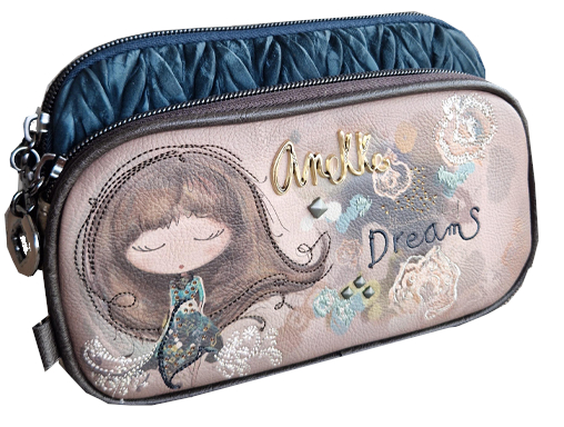 Anekke 'Real' Schultertasche Quer gestanzt Comicprint beige/grau