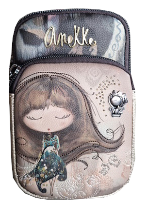 Anekke 'Real' Schultertasche Hochformat gestanzt klein Comicprint beige/grau