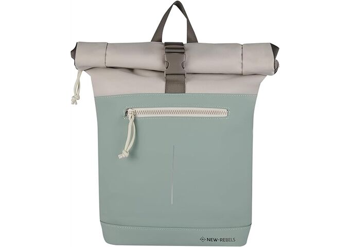 New-Rebels 'Backham - New York' Rolltop Rucksack mit Laptopfach 16l salie green/beige