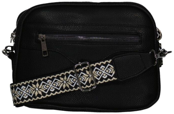 New Bags Schultertasche mit Textilriemen, viele Fächer, schwarz