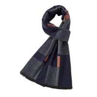 Wenfa Herrenschal Bw/ Viscose grau/ cognac kariert