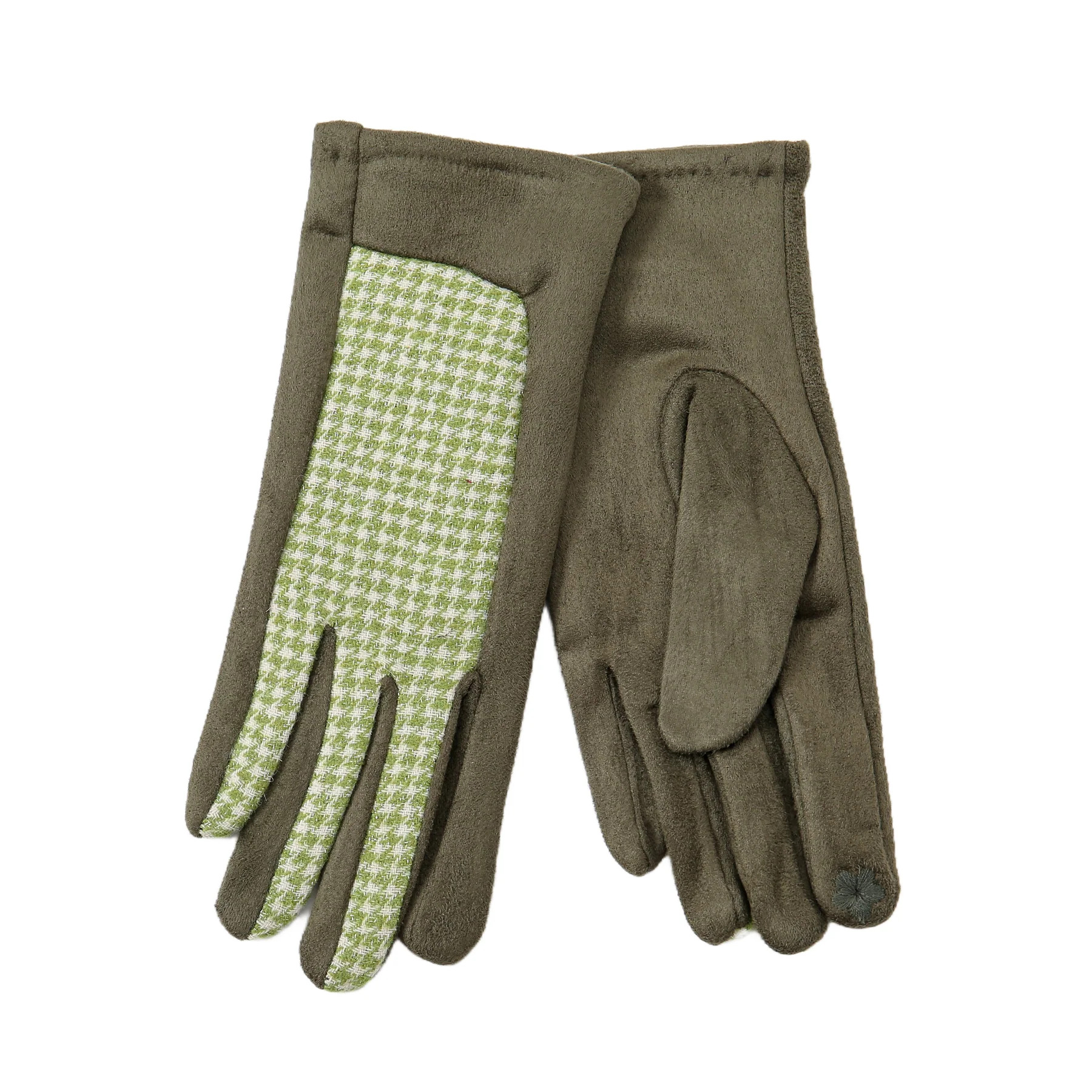 Wenfa Damenhandschuhe Wolle/ Fleece One Size kleinkariert hellgrau