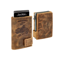 Secwal3P9 Kartenetui Geldbeutel Wiener Schachtel mit RFID-Schutz echt Leder Motorbike Hunter Braun