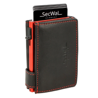 Secwal3 Kartenetui Geldbeutel Wiener Schachtel RFID Leder schwarz-rot