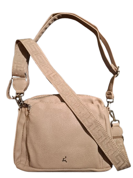 Prato 'LM Joyce' Umhängetasche zwei Riemen genarbtes PU beige