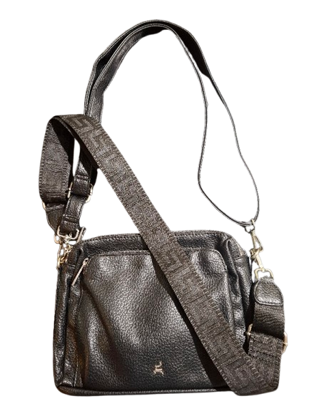 Prato 'LM Joyce' Umhängetasche zwei Riemen genarbtes PU black